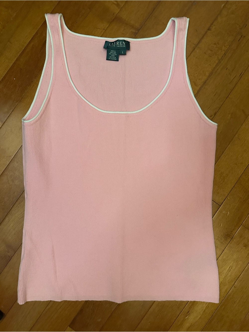 Lauren Ralph Lauren Pink Ribbed Tank with White Trim Accents